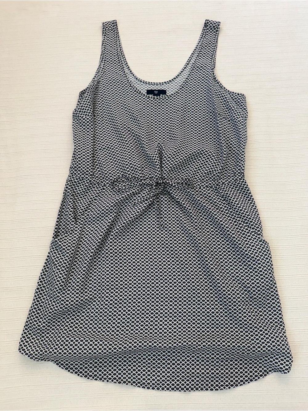 Gap Rayon Geometric Print Tank Dress Drawstring Waist Navy White Size M BeS1